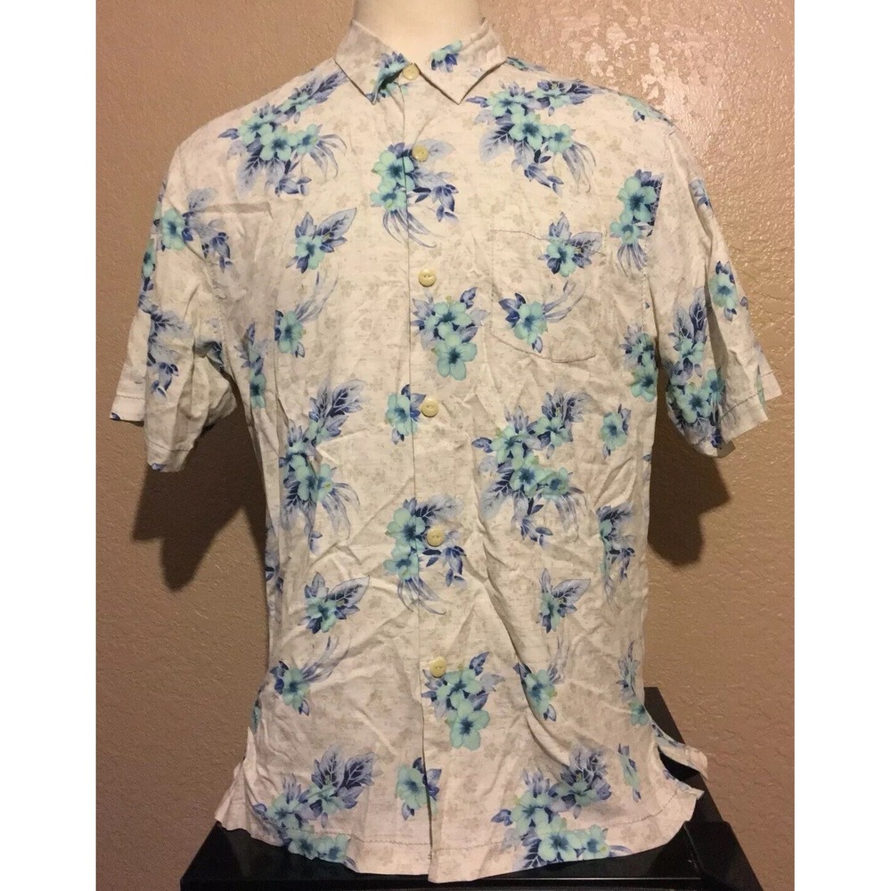 Tommy Bahama Men's Size Large 100% Silk Blue Floral Hibiscus Hawaiian Shirt L